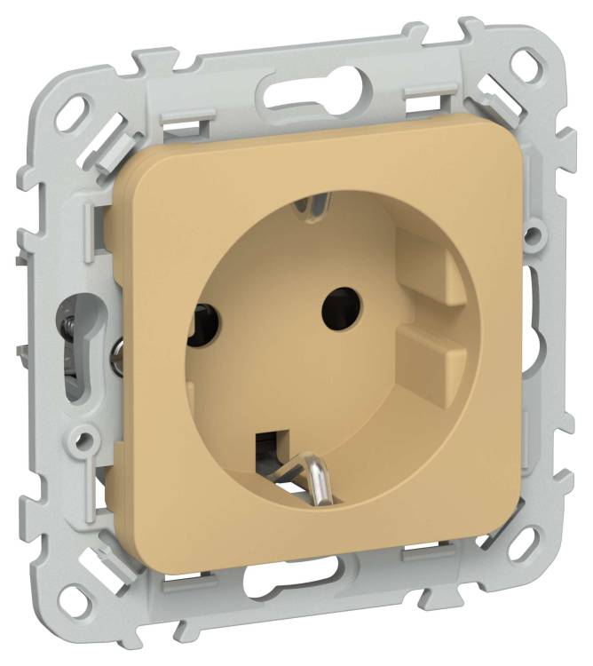 Розетка 1-местная с заземлением и шторками IEK Flite FI-R14-16-1-K89 шамуа