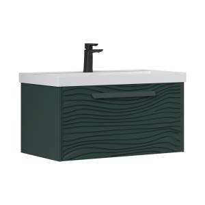 Тумба с раковиной Equil Gleam 80 подвесная, зеленый камень, дуб вотан