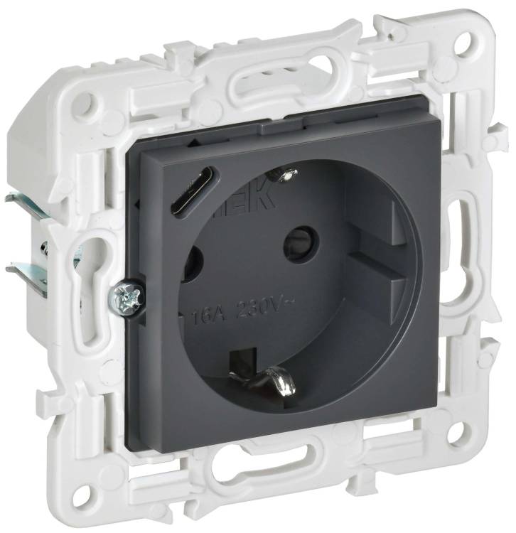 Розетка 1-местная с заземлением, шторками и USB Type С IEK Skandy SK-R14-16-U14-018-K48 титан