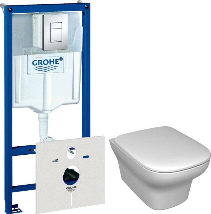 Комплект  Система инсталляции для унитазов Grohe Rapid SL 38775001 4 в 1 с кнопкой смыва + Чаша для унитаза подвесного Jacob Delafon Vox EDM102-00 + К