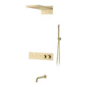 Душевая система Boheme Fusion 131-2-MG золотая матовая, с термостатом, с изливом