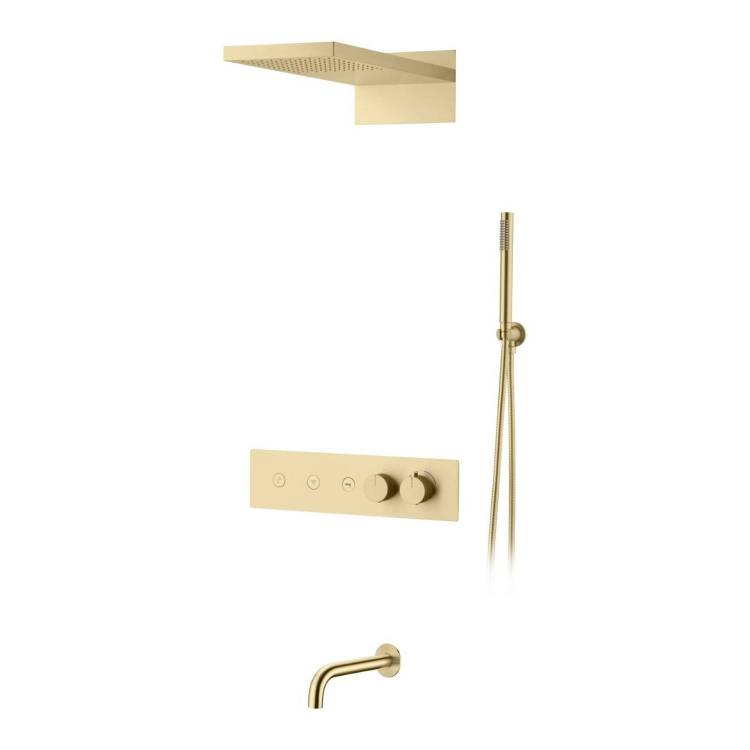 Душевая система Boheme Fusion 131-2-MG золотая матовая, с термостатом, с изливом