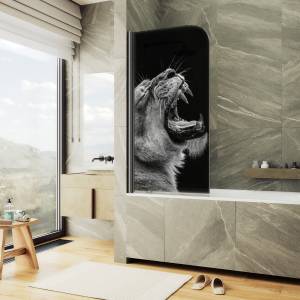 Шторка на ванну MaybahGlass MGV-929-ФП002-6 70x140, поворотная, стекло с рисунком 6 мм, профиль черный