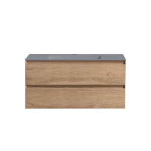 Тумба с раковиной Vincea Luka 1000 2 выкатных ящика, N.Oak, раковина серая