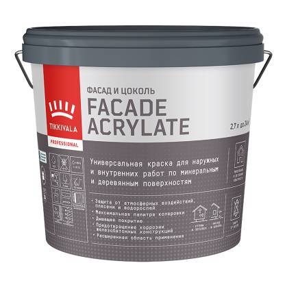 Краска универсальная Tikkivala Facade Acrylate глубокоматовая база C 2.7 л