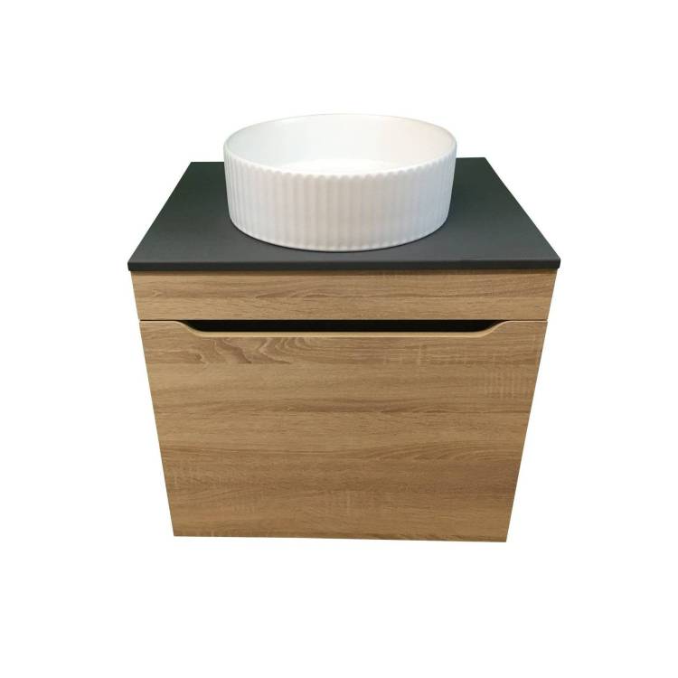 Тумба с раковиной Sintesi STL.W7017_78728MW подвесная, светло-коричневый, черный, белый матовый