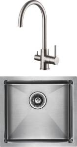 Комплект Paulmark Weser PM804844-BS брашированная нержавеющая сталь + Смеситель Paulmark Essen Es213211-NI для кухонной мойки, никель
