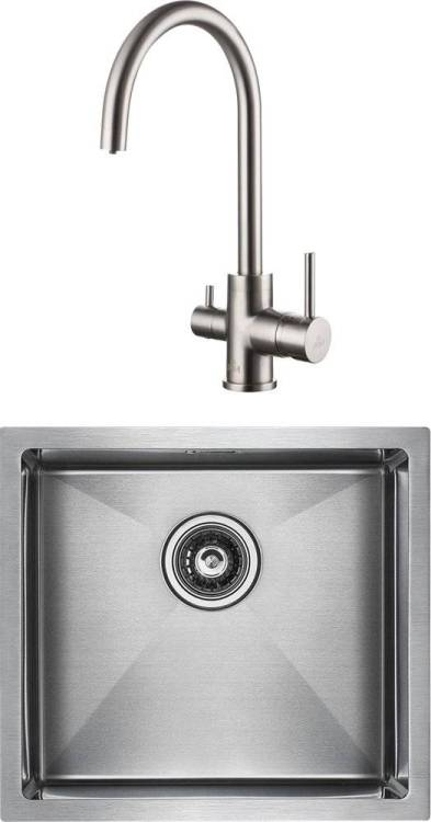 Комплект Paulmark Weser PM804844-BS брашированная нержавеющая сталь + Смеситель Paulmark Essen Es213211-NI для кухонной мойки, никель