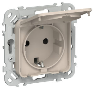 Розетка 1-местная с заземлением, шторками и крышкой IEK Flite FI-R16-16-1-44-K88 льняной