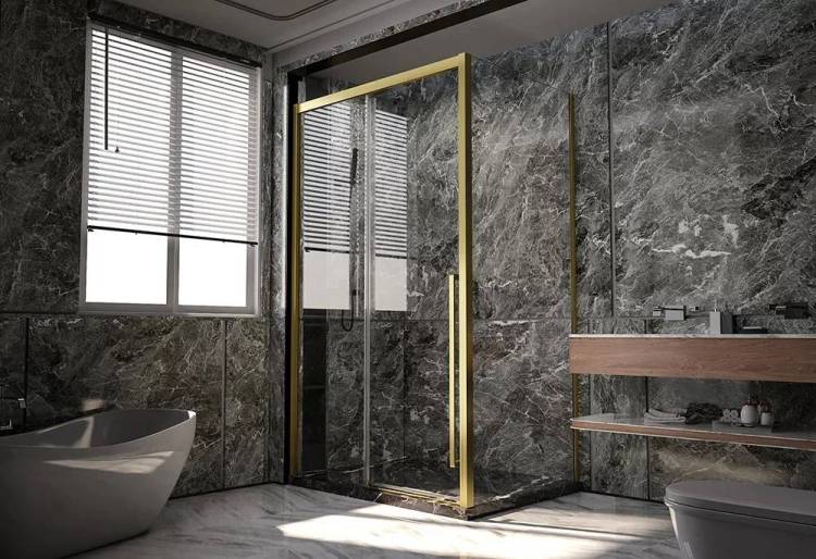 Душевой уголок Veconi Premium Trento PTC-SP-30G 120x100, профиль брашированное золото, стекло прозрачное