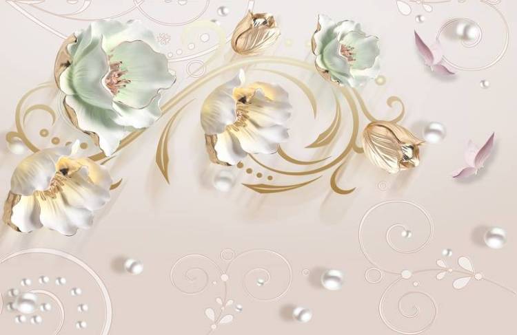 3D Фотообои Artegrafico «Мятные лотосы с жемчужинами» RH-099 канвас