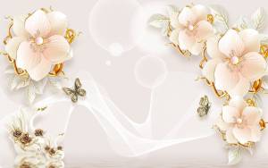 3D Фотообои Artegrafico «Цветочная композиция с лебедями и бабочками» CF-007 акварель