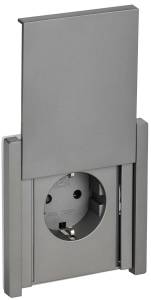 Розетка 1-местная с заземлением, шторками и крышкой IEK Forte&Piano FP-R16-16-1-44-K46 сталь