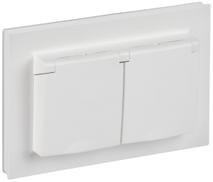 Розетка 2-местная с заземлением, шторками и крышкой IEK Brite BR-R26-16-44-K91-F арктический белый