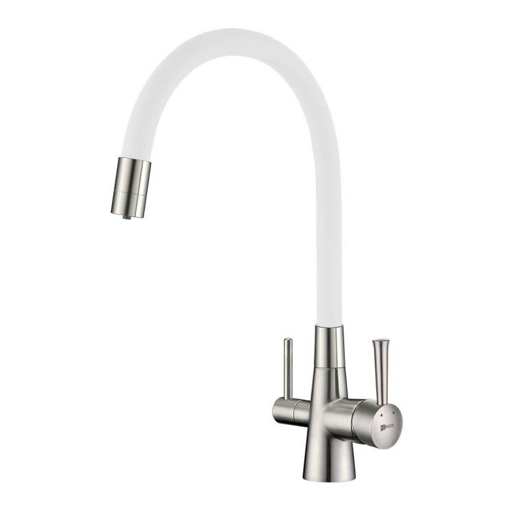 Смеситель для кухни Lemark Comfort LM3075BN-White с подключением к фильтру с питьевой водой Никель