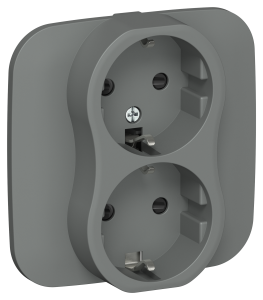 Розетка 2-местная с заземлением и шторками IEK Flite FI-R24A-16-1-K80 мокрый асфальт