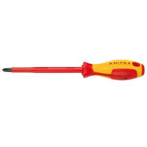 Отвертка KNIPEX крестовая PH2 VDE, длина лезвия 100 мм, 212 мм, диэлектрическая, 2-компонентная рукоятка