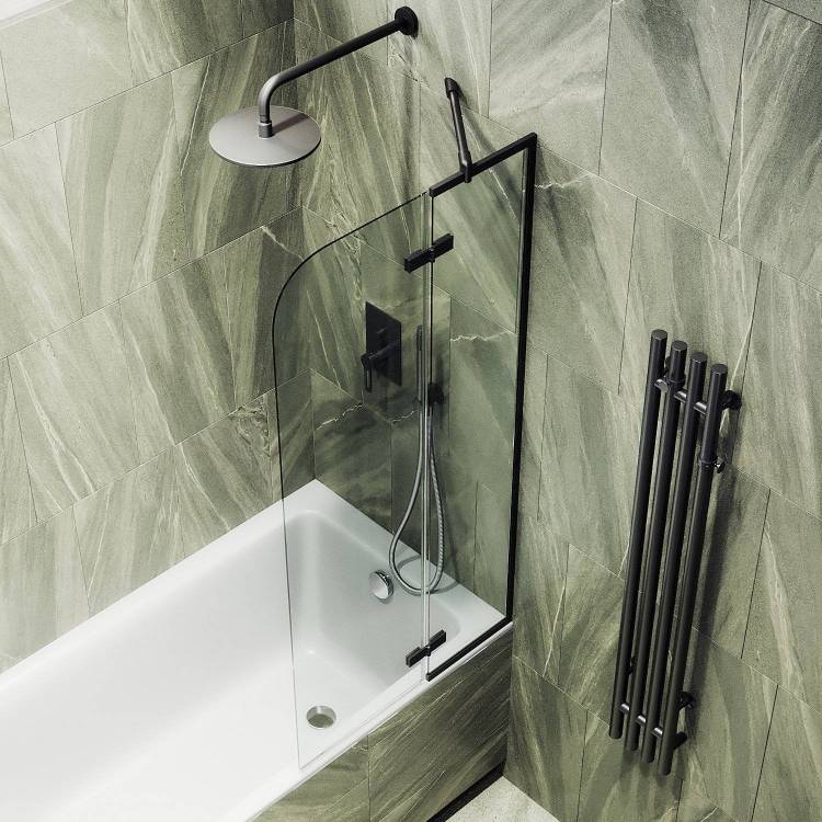 Шторка на ванну MaybahGlass MGV-915-6 99x140, поворотная, стекло прозрачное 6 мм, профиль черный
