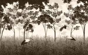 3D Фотообои Artegrafico «Аисты на поляне в бежевом» VG-019 песок