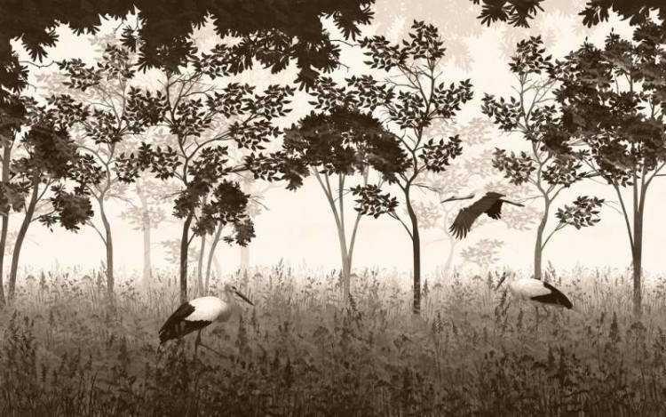 3D Фотообои Artegrafico «Аисты на поляне в бежевом» VG-019 песок