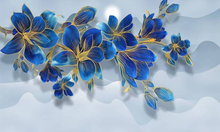 3D Фотообои Artegrafico «Роскошная ветвь цвета индиго» RC-020 канвас