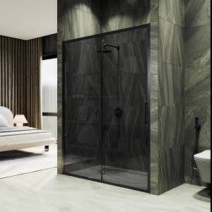 Душевая дверь в нишу MaybahGlass MGD-1286-6 профиль черный, стекло графит, 180x195
