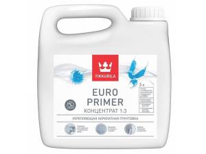 TIKKURILA EURO PRIMER Концентрат 1:3 грунтовка акрилатная, укрепляющая (3л)