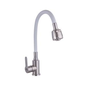 Смеситель для кухни Fashun A54101+N7346 с гибким изливом, сатин, белый