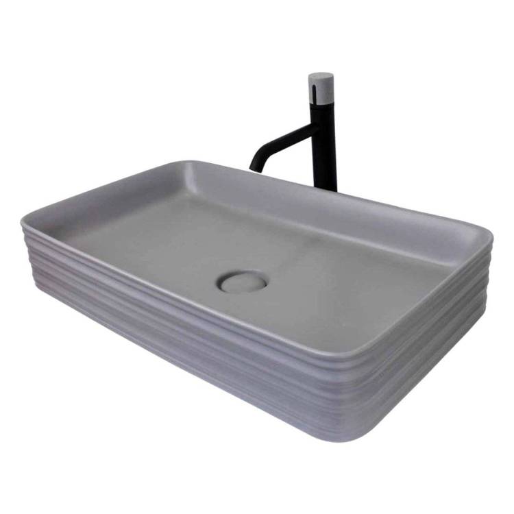 Раковина Bronze de Luxe СЕТ4 1363MG со смесителем 24615BG 67 см, серая матовая