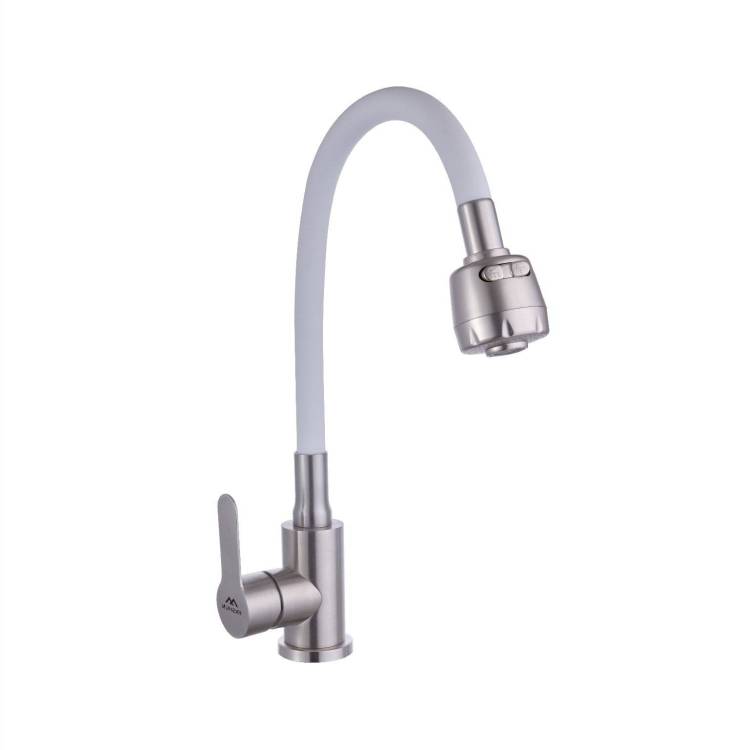 Смеситель для кухни Fashun A54101+N7346 с гибким изливом, сатин, белый