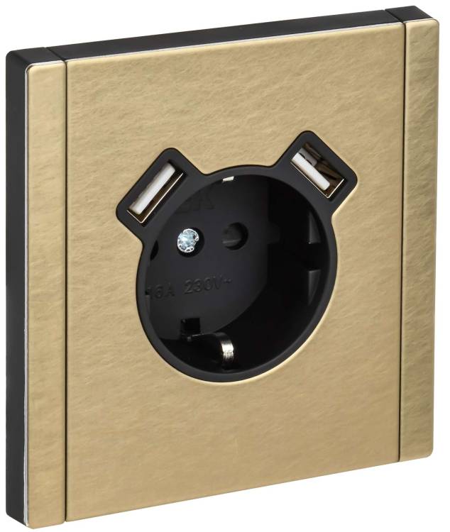 Розетка 1-местная с заземлением, шторками и USB Type A+A IEK Forte&Piano FP-R14-16-U21-D31-M-K37 шампань