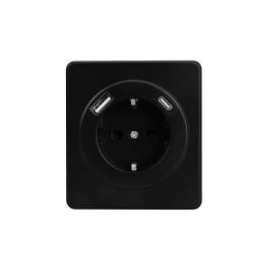 Розетка 1-местная с заземлением, шторками и USB Type A+С Kranz Round KR-78-0704-3 оникс