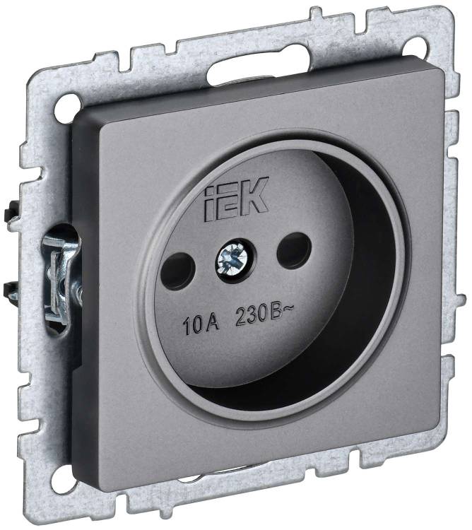 Розетка 1-местная с защитными шторками IEK Brite BR-R13-10-K46 сталь