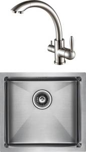 Комплект Paulmark Weser PM804844-BS брашированная нерж. сталь + Смеситель Paulmark Essen Es213001-NI для кухонной мойки, никель