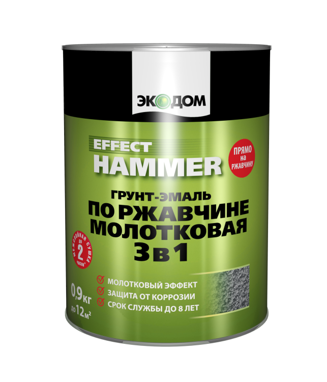 Грунт-эмаль по ржавчине 3 в 1 молотковая Экодом шелковисто-матовая серебристая 0.9 кг