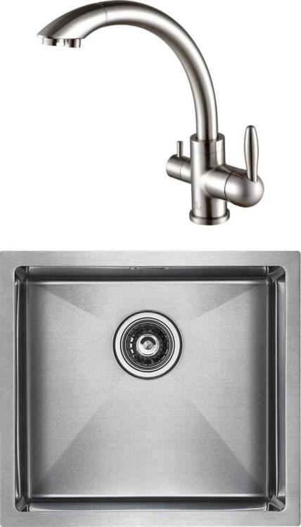 Комплект Paulmark Weser PM804844-BS брашированная нерж. сталь + Смеситель Paulmark Essen Es213001-NI для кухонной мойки, никель