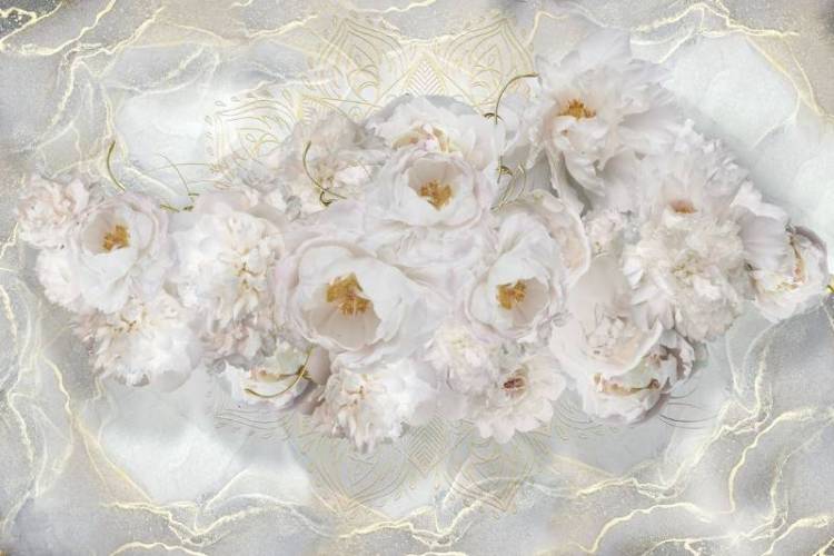 3D Фотообои Artegrafico «Роскошные пионы на мраморе» RC-006 канвас