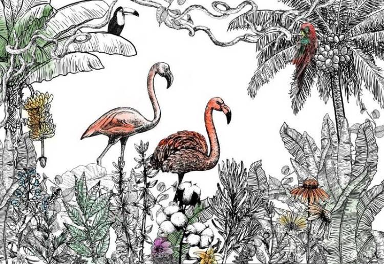 3D Фотообои Artegrafico «Фламинго с яркими акцентами» KID-138 песок