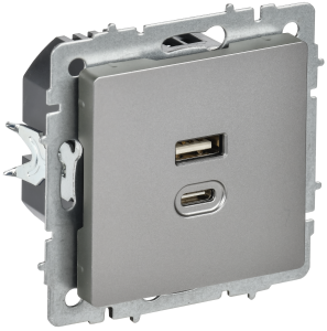 Розетка USB type A+C IEK Brite BR-U22-045-K46 сталь