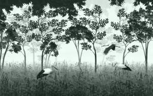 3D Фотообои Artegrafico «Аисты на поляне в зелёном» VG-018 канвас