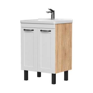 Тумба под раковину Equil Lago tnLAGO60.2D-04 напольная, белый, светлое дерево, 56.4x43.8