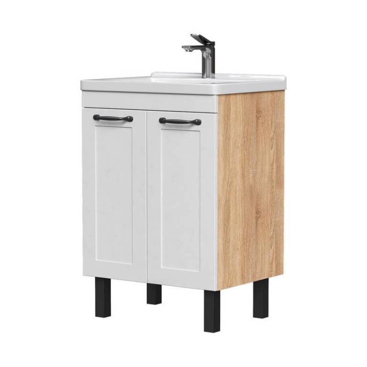 Тумба под раковину Equil Lago tnLAGO60.2D-04 напольная, белый, светлое дерево, 56.4x43.8