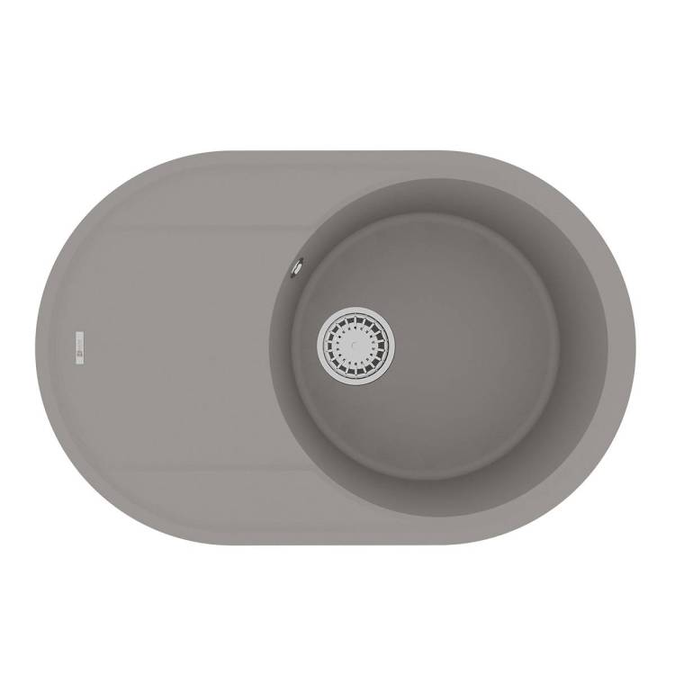 Кухонная мойка Lemark LACHA 760 9910057 врезная овальная с крылом из кварцгранита грей