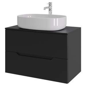 Тумба с раковиной Orange Line Li-80TubMDF+B08-600W черная матовая, 80.5 см