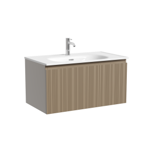 Тумба с раковиной Sancos Code подвесная, 80x46x42, c одним ящиком оснащенным доводчиками, Серо - бежевый