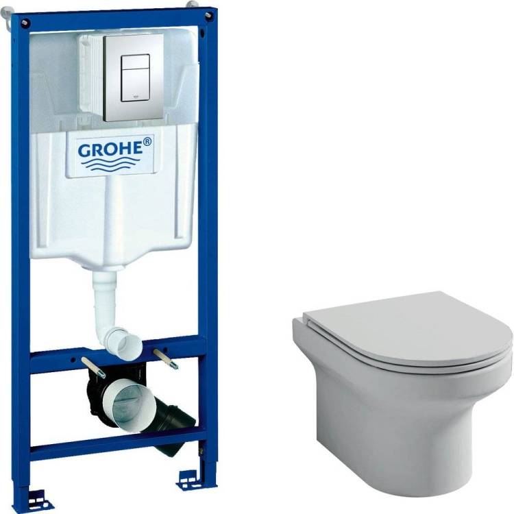 Комплект Унитаз подвесной Jacob Delafon Elite EDX114RU-00 безободковый + Инсталляция Grohe Rapid SL 38772001 3 в 1 с кнопкой смыва