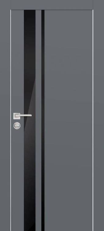 Межкомнатная дверь Profilo Porte экошпон PX-16, остекленная, графит, лакобель черный 800x2000