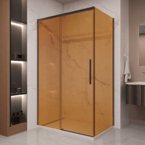Душевой уголок Vincea Stella VSR-1ST9012GSB профиль черный, стекло янтарь, 120x90x200