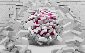 3D Фотообои Artegrafico «Шар разламывающий кирпичную стену» ABS-044 песок