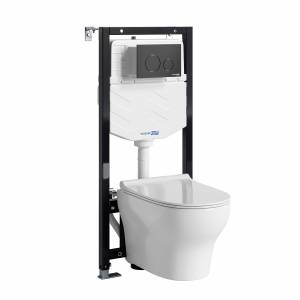 Унитаз с инсталляцией Wasserkraft Aller (Аллер) 10TLT.010.ME.MB02.H001 безободковый, сиденье микролифт, кнопка черный матовый